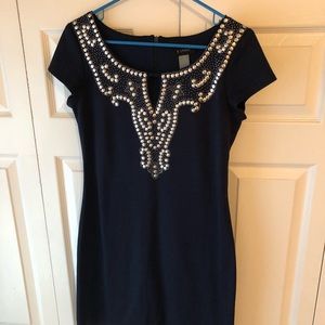 Navy blue dress with silver embellishments
